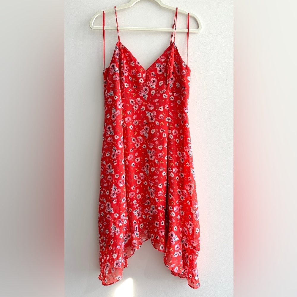 19 Cooper Floral Red Draped Dress, Women’s Spring Dresses, Size Medium